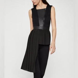 Women's Black BCBG Pleather-trimmed Asymmetrical Top - XS
